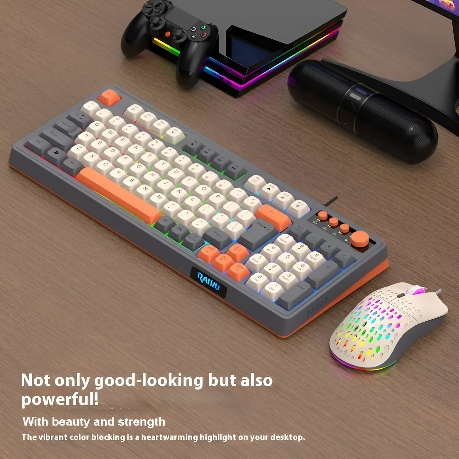 E-sports mechanical feel keyboard and photoelectric mouse set in white gray colour combination