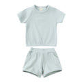 Children's cotton short sleeve shirt and shorts set in solid colour, summer two-piece outfit with pullover top.