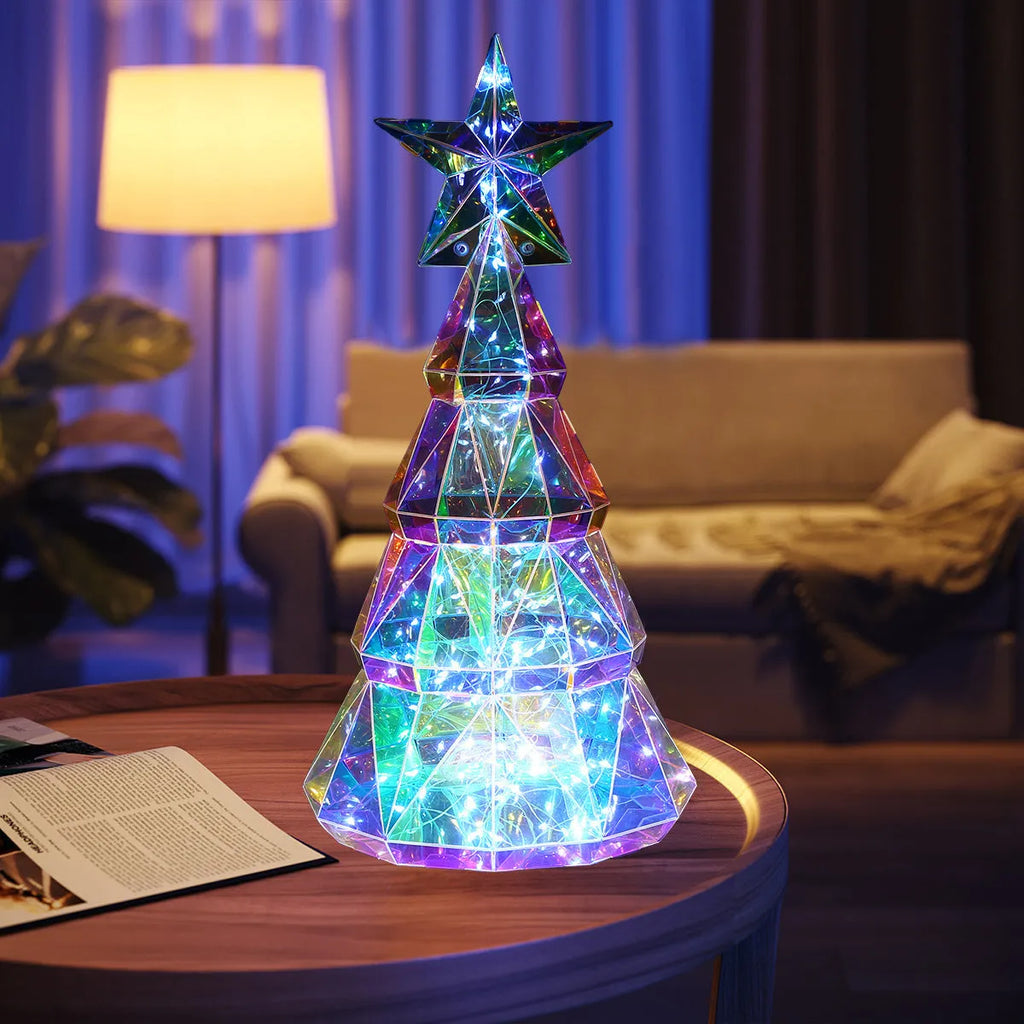 Colourful cartoon Christmas tree LED decorative light on white background