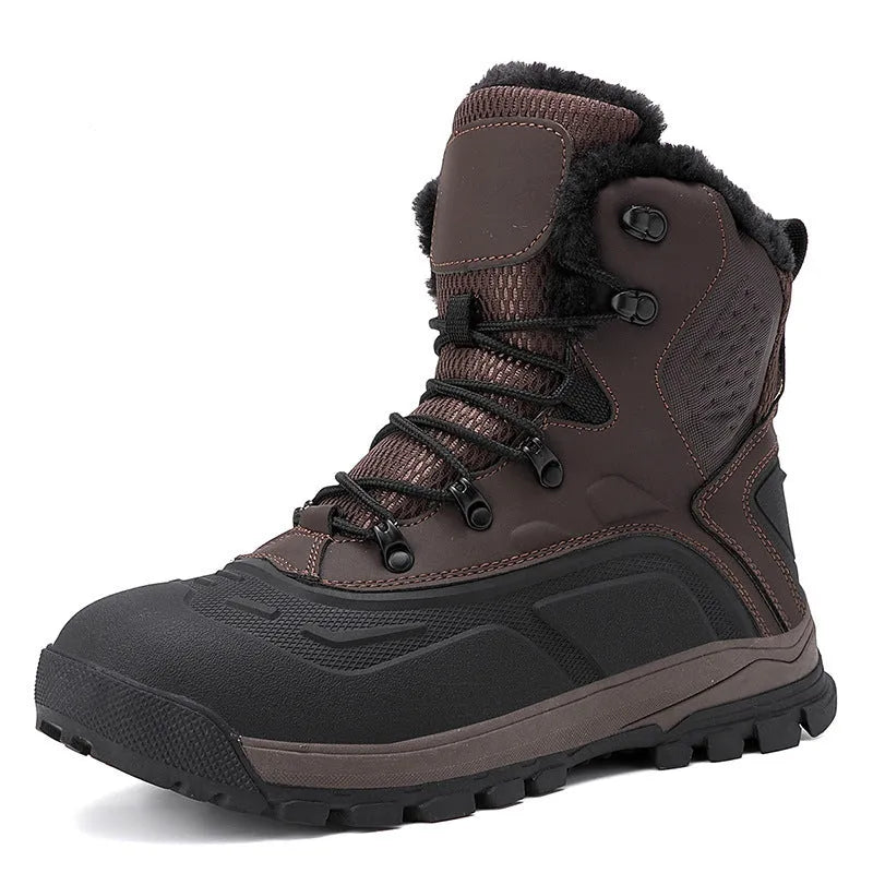 Men's black high-top fleece-lined boots with lace-up front, shown on a white background