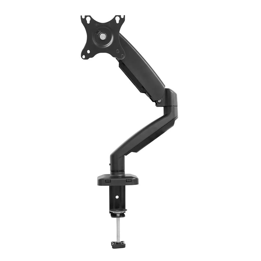 Black rotating telescopic LCD monitor bracket on table with adjustable height and 360-degree rotation