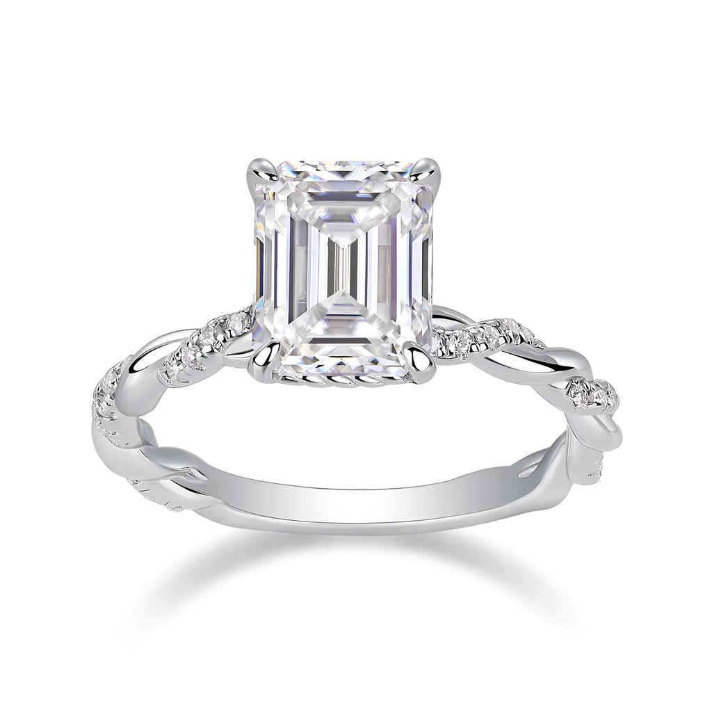 Octagonal moissanite wedding ring set in S925 silver with platinum plating, 7x9mm stone, sizes 5-9, gift box and GRA certificate.