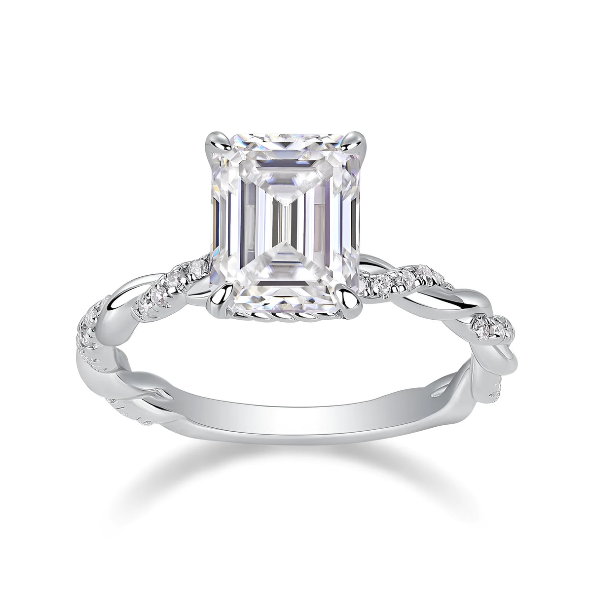 Octagonal moissanite wedding ring set in S925 silver with platinum plating, 7x9mm stone, sizes 5-9, gift box and GRA certificate.