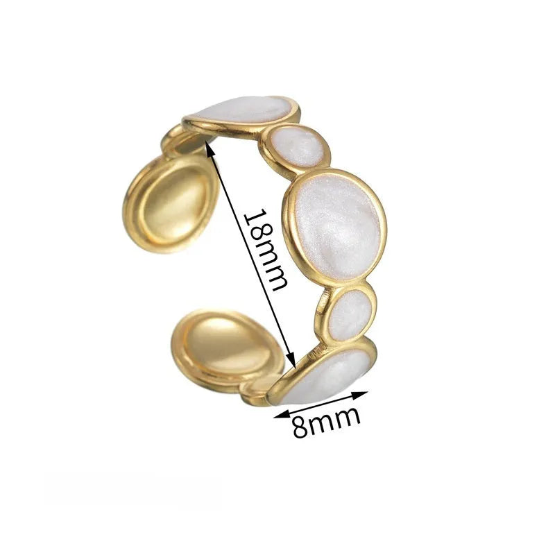 Stainless steel geometric ring with adjustable opening and electroplated finish