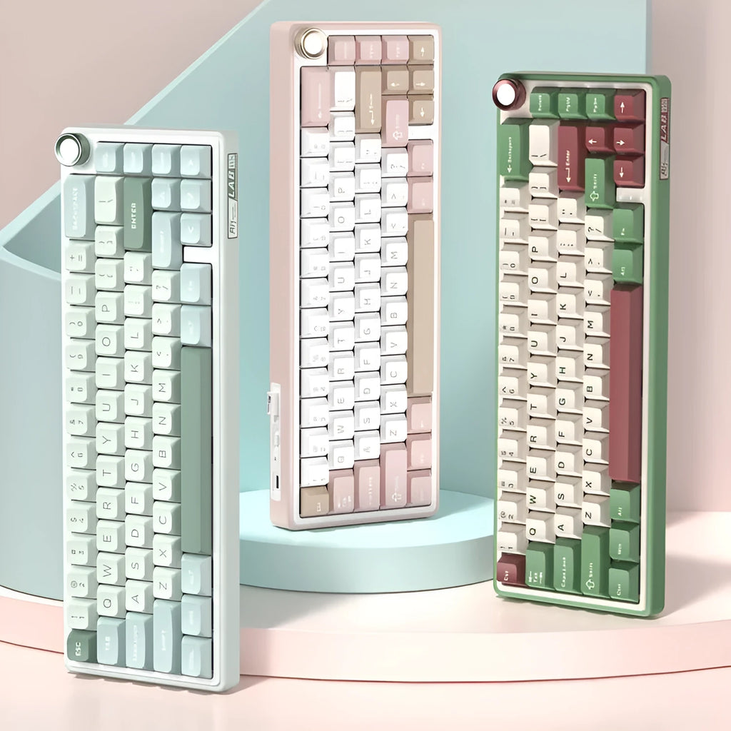 White wireless mechanical keyboard with RGB backlighting showing multiple colour illumination modes