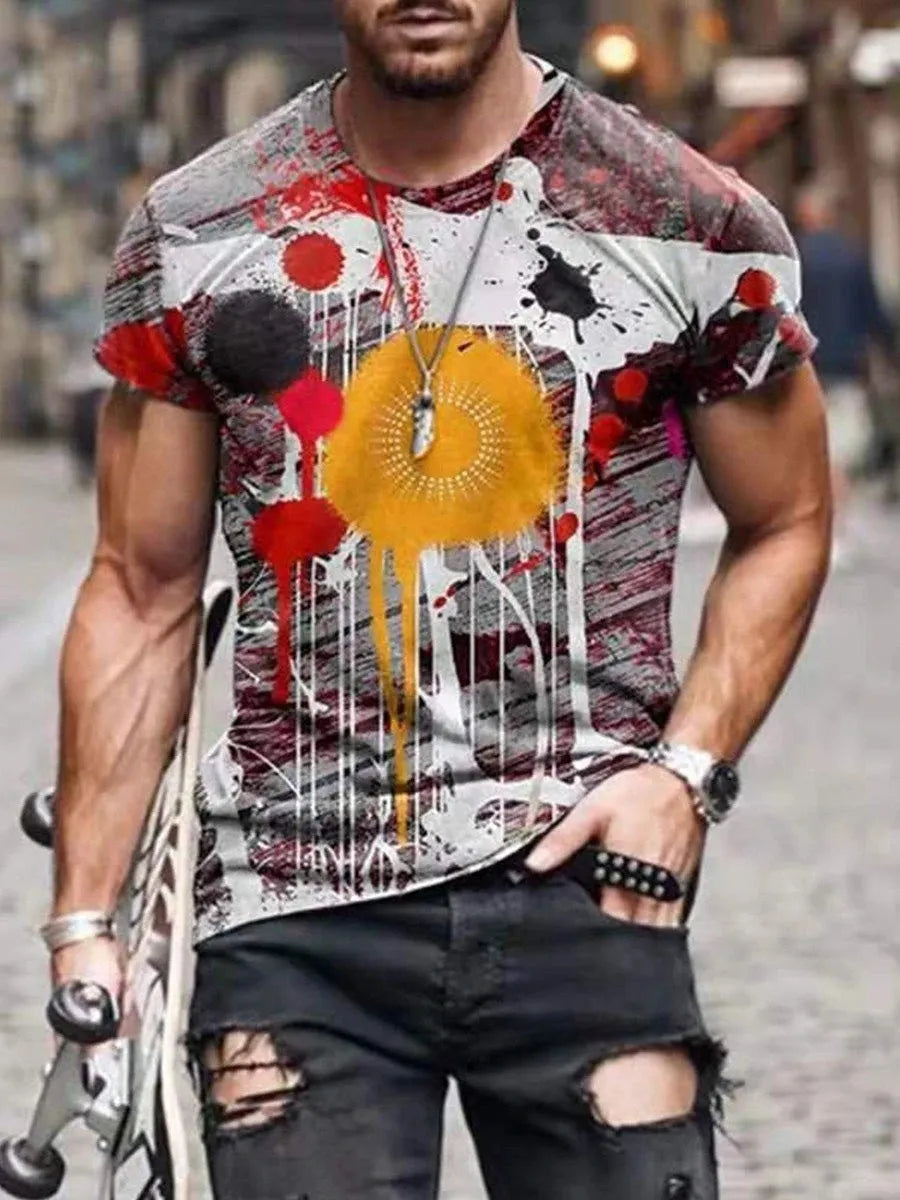 Men's camouflage print short-sleeved T-shirt in loose fit milk silk fabric