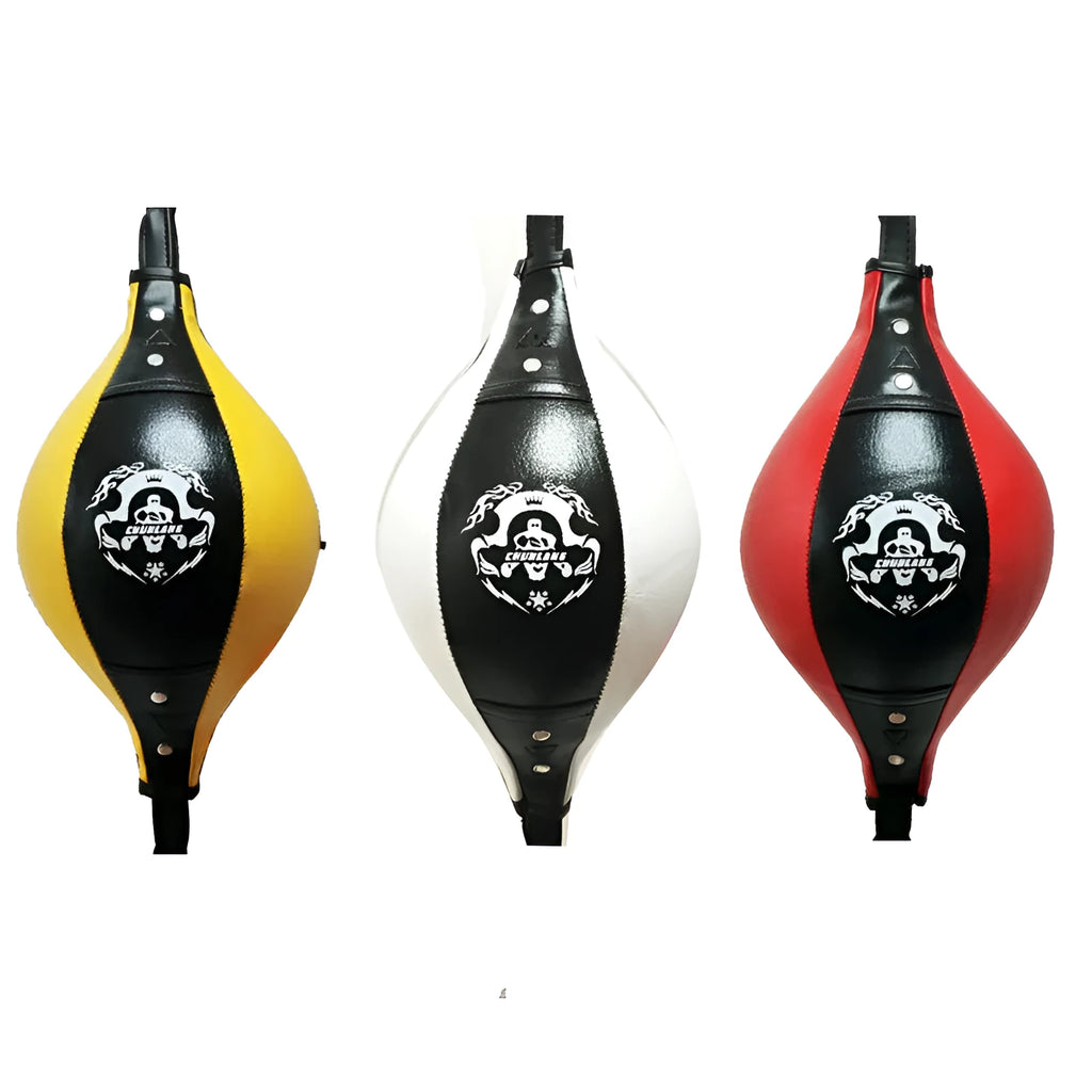 Black and red diamond pattern inflatable boxing speed ball for Muay Thai training.