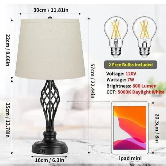 European style alloy bedside table lamp with touch sensor controls and USB cable