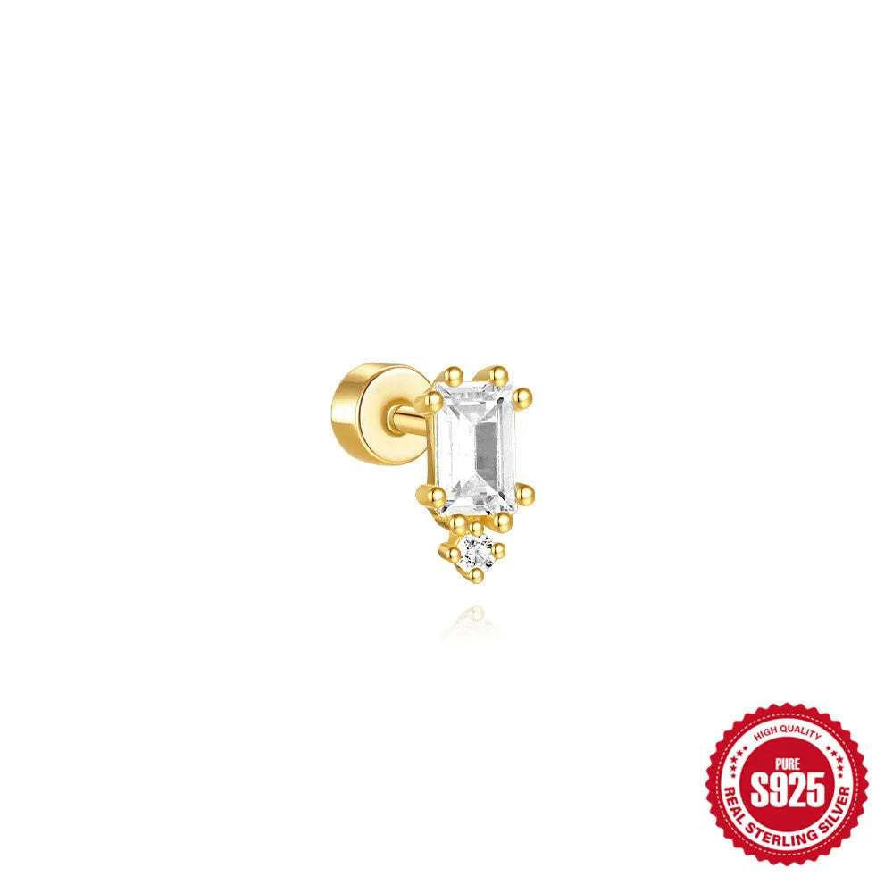 S925 sterling silver flat column thread ear bone stud in a gold-plated finish.