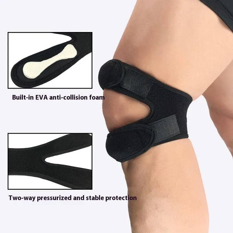 Shock absorption leggings for sports with knee pads in black, blue, grey, and rose red colours.