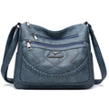 Soft PU leather women's shoulder bag in blue colour with crossbody strap