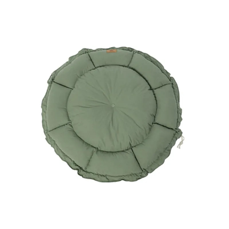 Grey donut-shaped cat bed with raised sides and reversible design
