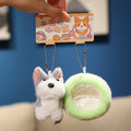9cm dog plush toy keychain pendant of a Corgi with PP cotton filling and a keyring loop