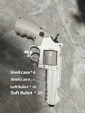 Revolver plastic soft bullet gun in army green colour box with continuous left wheel and 20 soft bullets