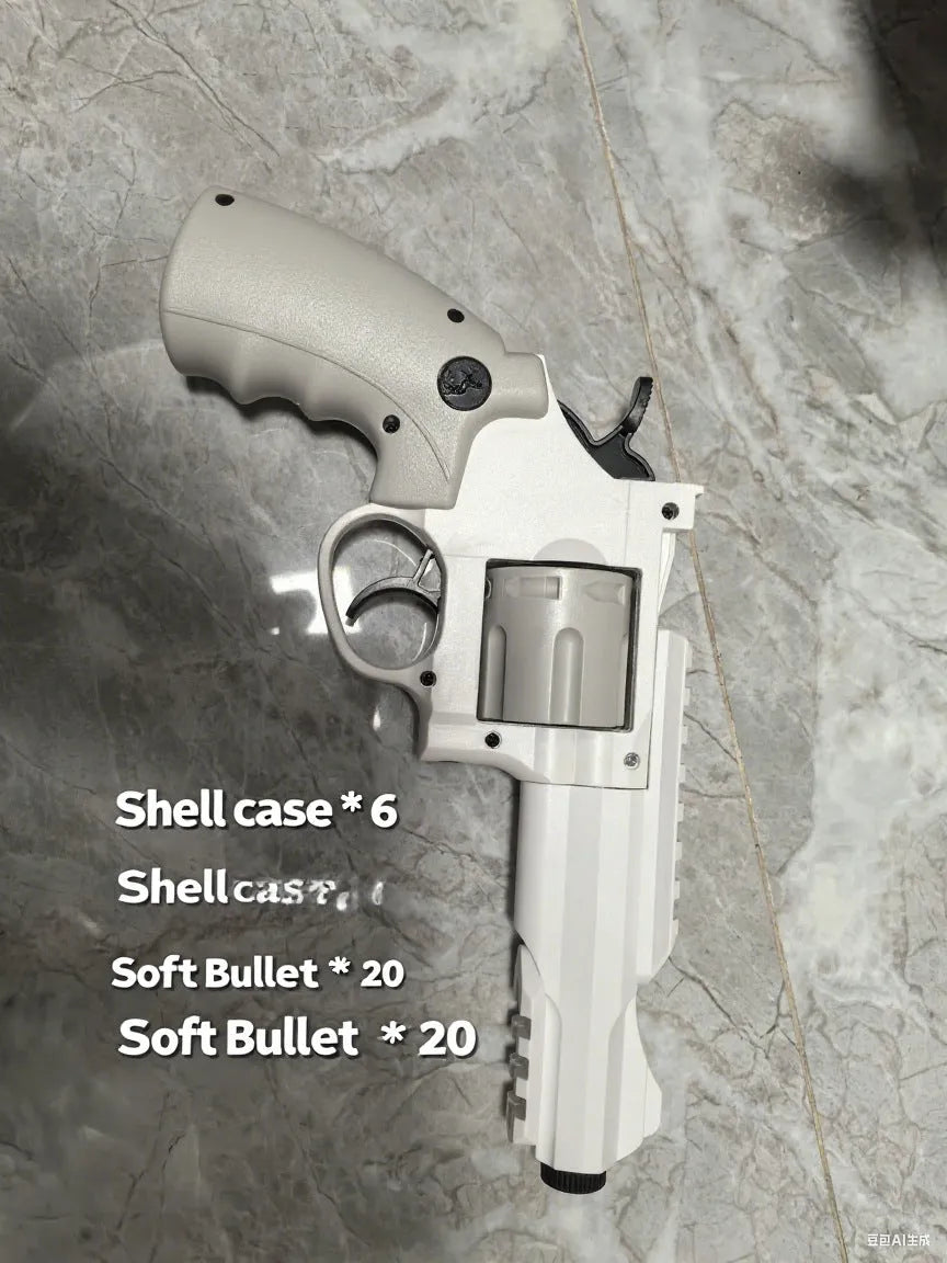 Revolver plastic soft bullet gun in army green colour box with continuous left wheel and 20 soft bullets