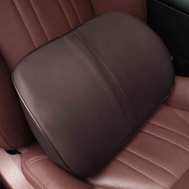 Solid colour leather car headrest cushion and lumbar support pillow with memory foam core