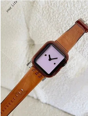 Brown transparent Apple Watch compatible strap showing transparent brown colouration