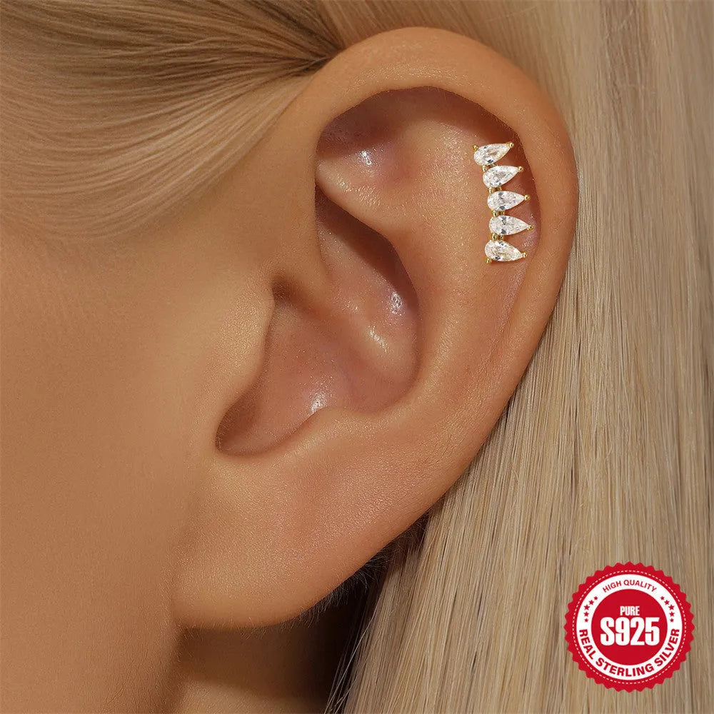S925 sterling silver geometric earrings with moon and star design and embedded diamonds