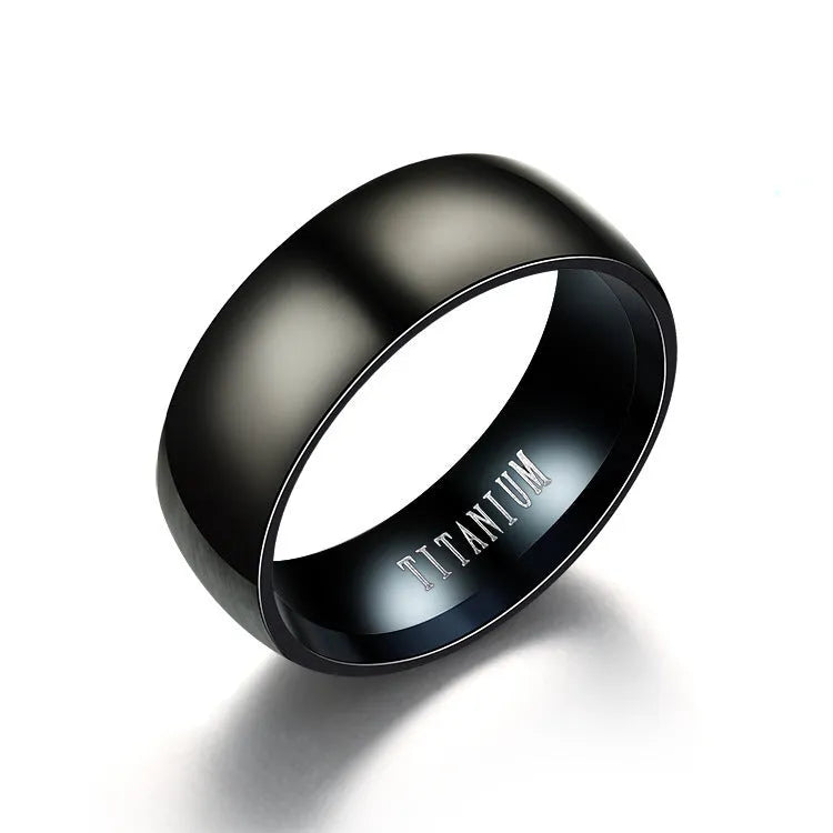 Black titanium steel ring with simple U shape, unisex stainless steel band, sizes 6 to 13