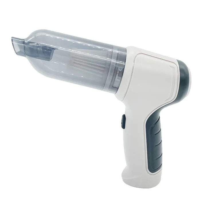 Handheld car vacuum cleaner in gold or silver style with wireless charging capability and pet hair attachment