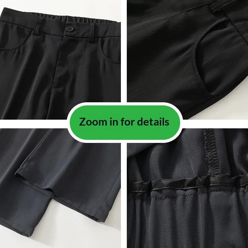 Men's casual fleece-lined trousers in solid colour, mid waist, zipper fly, Ice Silk fabric, loose fit