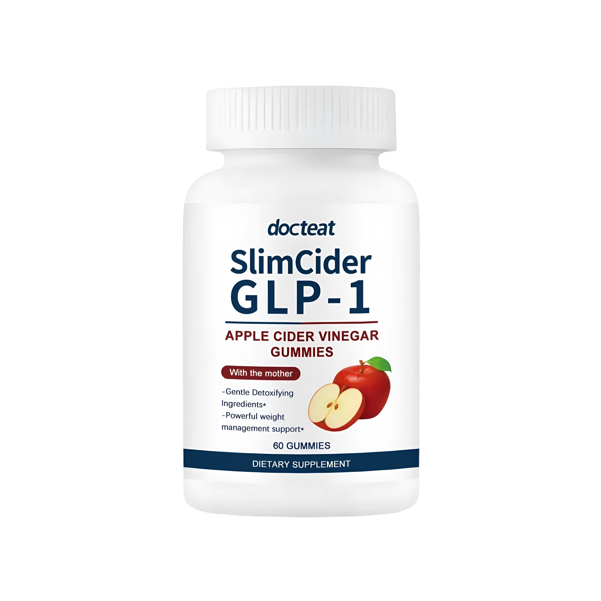 Apple cider vinegar gummies supplement bottle containing 60 soft candies with GLP-1 support for digestive health
