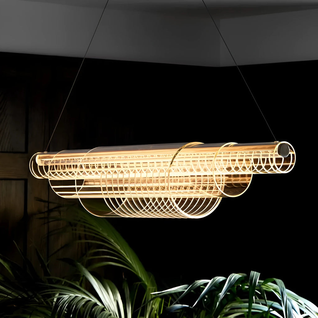 Minimalist glass pendant lamp with iron construction in three lengths for restaurant lighting