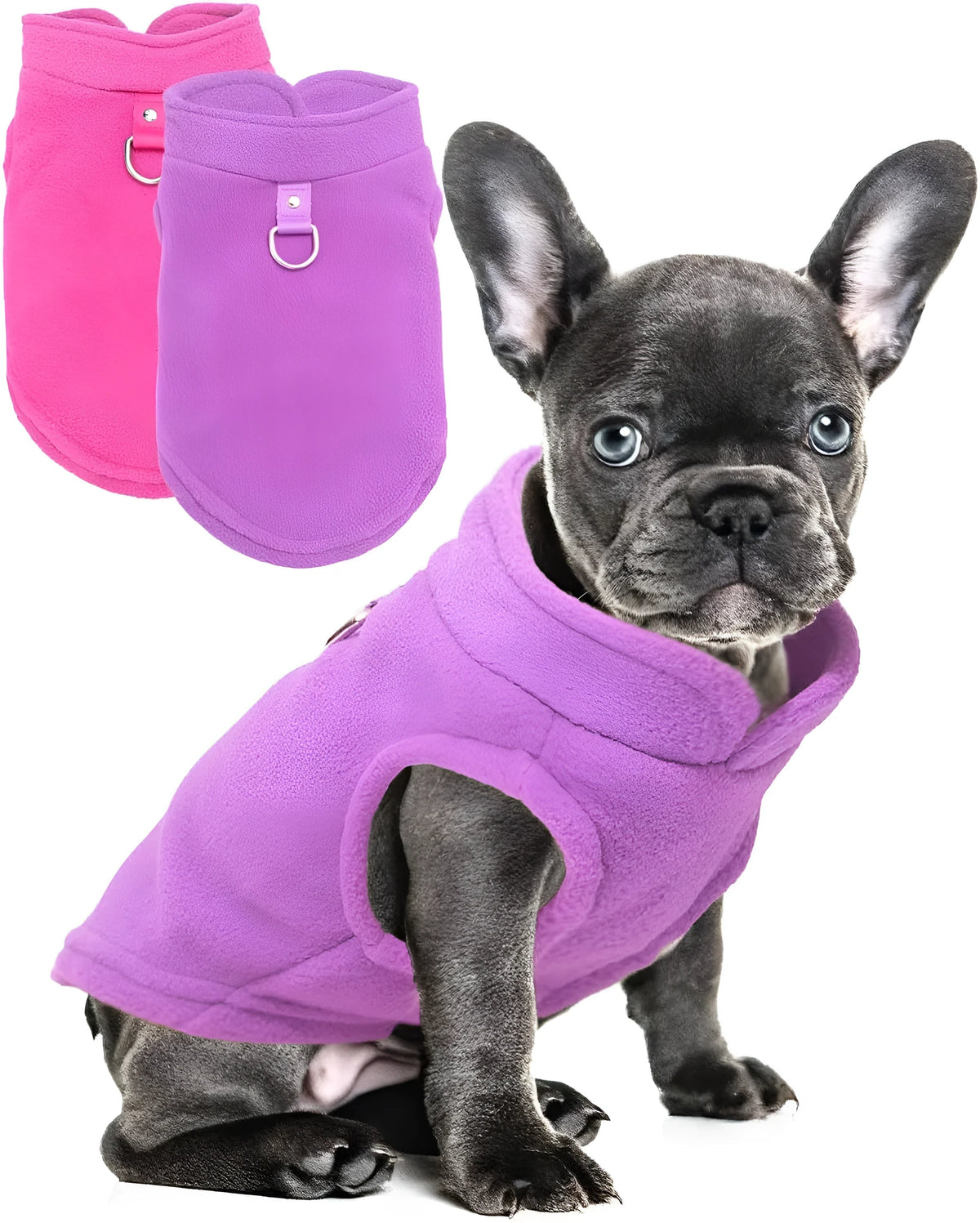 2 pack fleece dog sweater with leash ring, turtleneck pullover for small dogs, S to XL