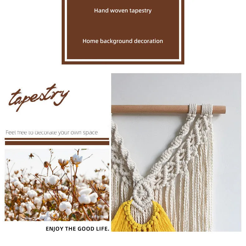Hand-woven creamy white cotton tapestry with Nordic style, rectangular shape measuring 120cm by 95cm