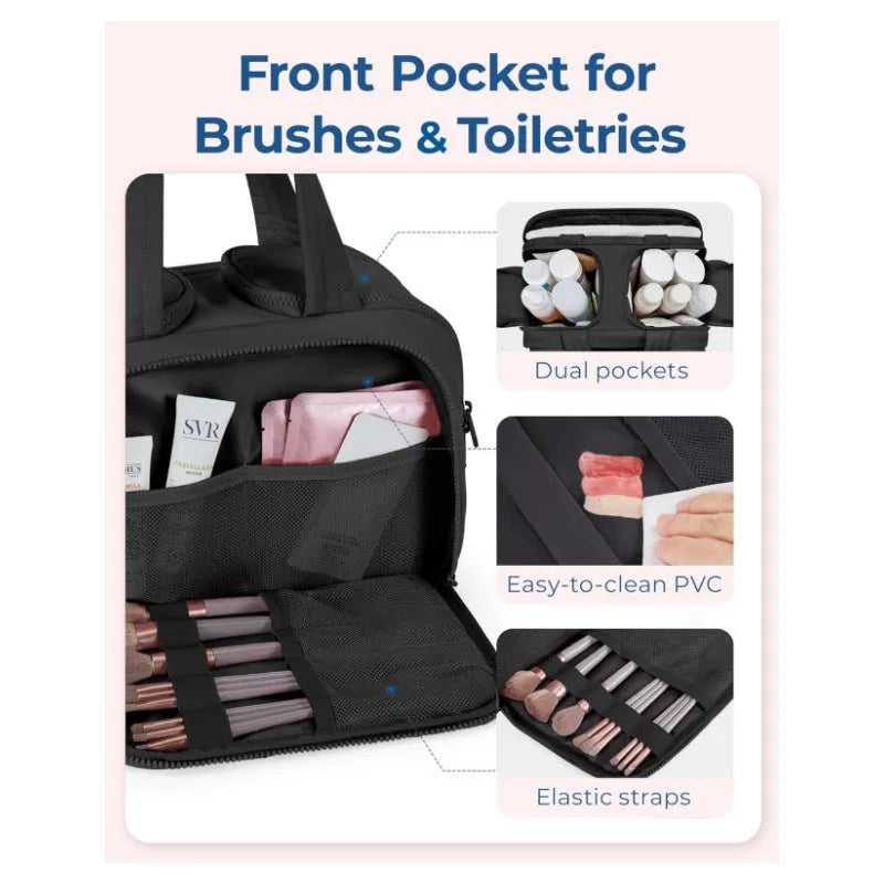 Large open travel toiletry bag in lightweight polyester, shown in a selection of colours.