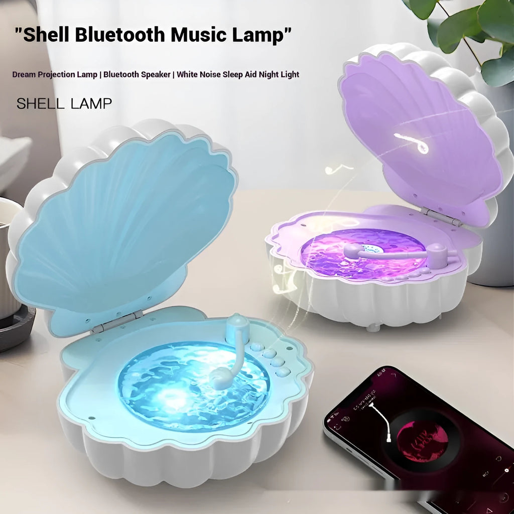 Retro-style vinyl record player shaped shell lamp with LED lights, shown in blue colour.