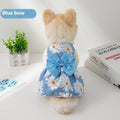 Ultra-thin polyester princess dress for pets with floral butterfly knot design in blue bow colour