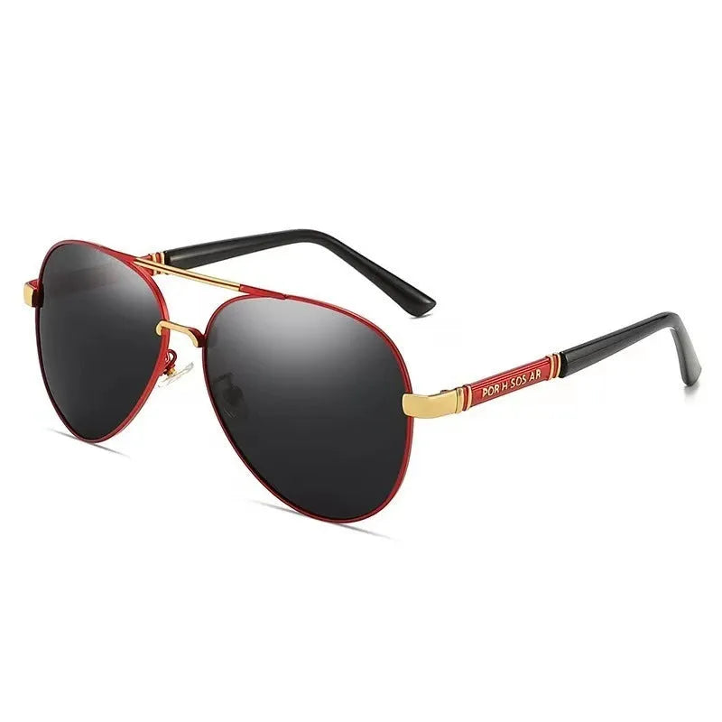 Men's polarised sunglasses with a metal frame, available in gold, black, and silver colour options.