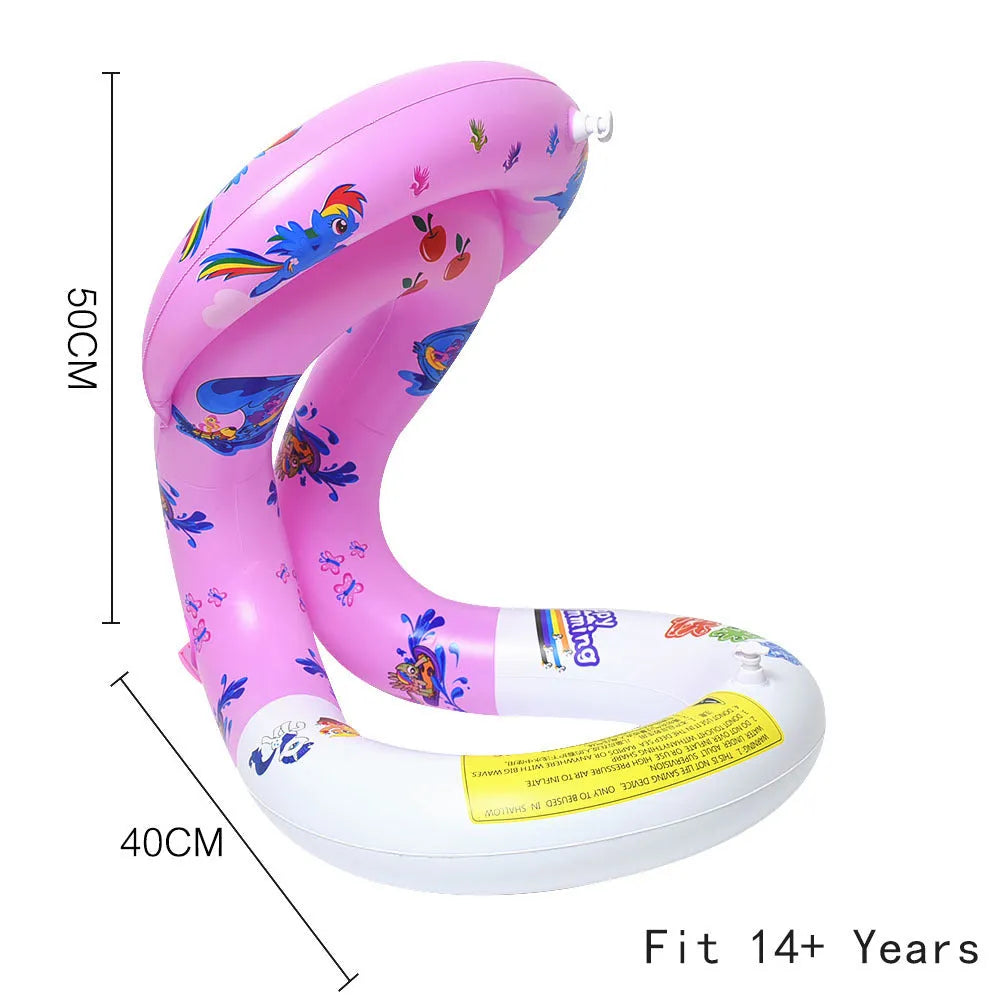 Happy Tour thickened double airbag PVC swim vest in pink and blue with printed pattern for children and adults