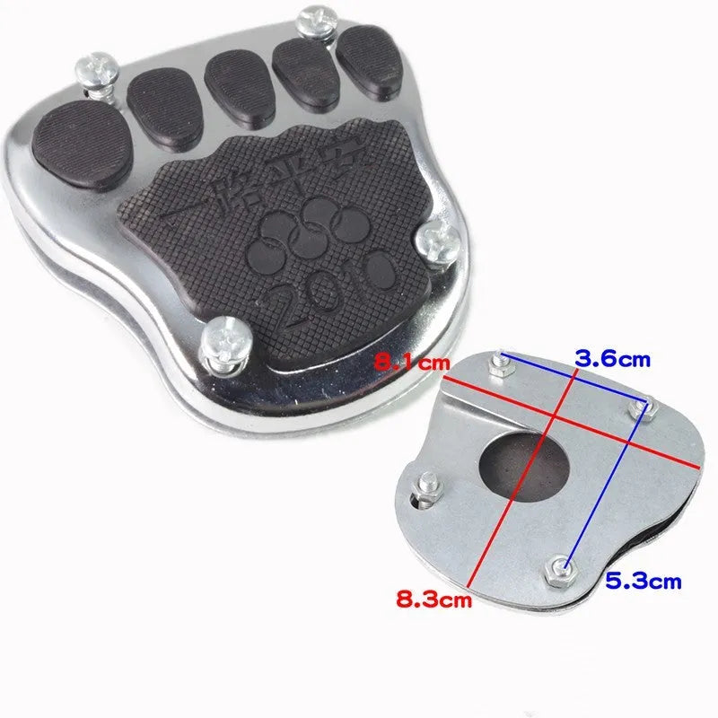 Universal motorcycle brake pedal skid plate in metal with three style options