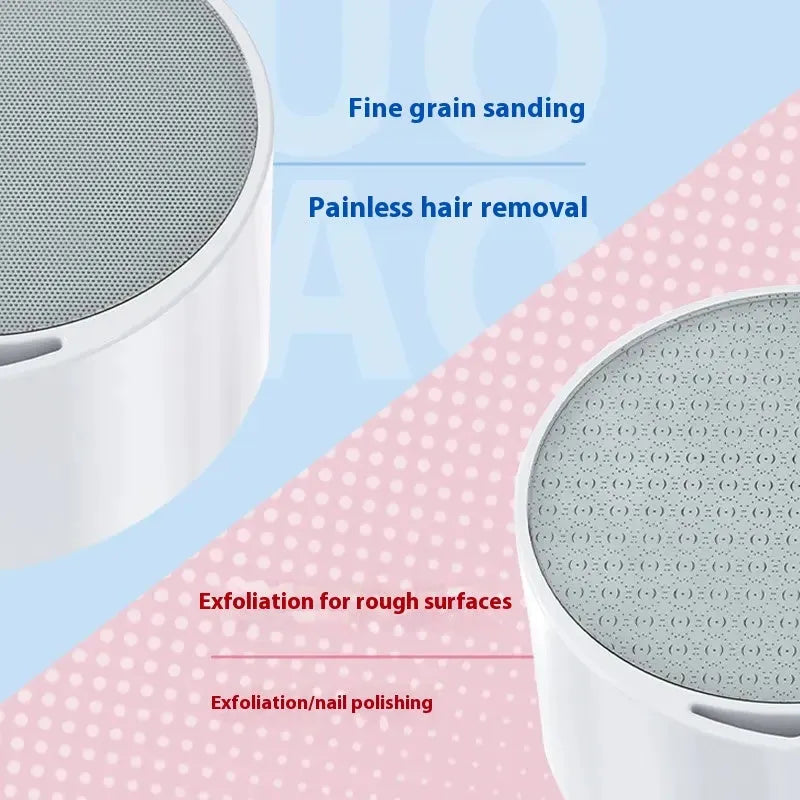 White nano glass 2-in-1 electric epilator and foot grinder device on blue background