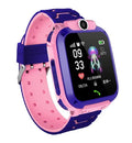 Children's phone watch with touch screen and camera in blue on child's wrist