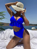 Women's solid colour bikini swimsuit top and pants on a mannequin.