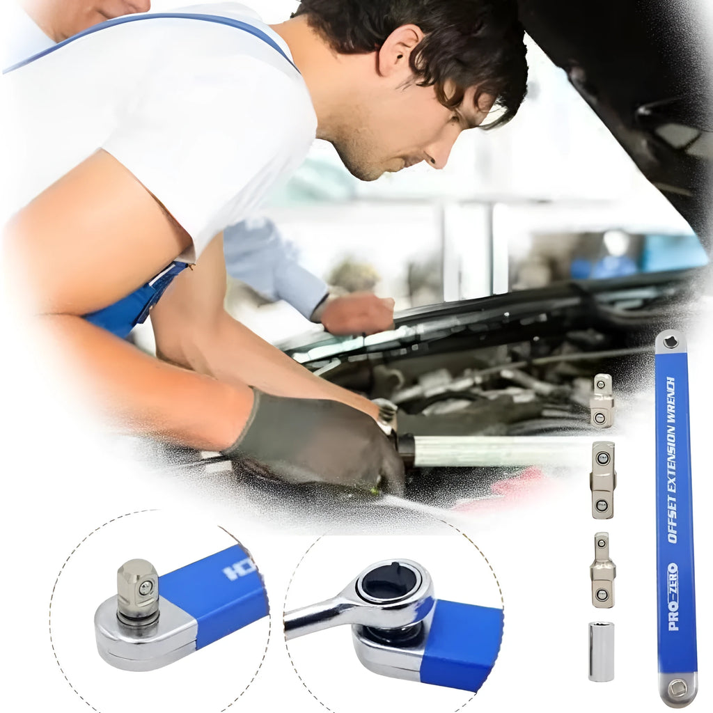Multi-function lengthened stainless steel wrench set with ratchet handle and extension wrenches, 4 pieces without logo, for car and machine repair