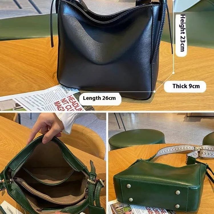 Women's genuine leather messenger bag in square vertical design with shoulder strap
