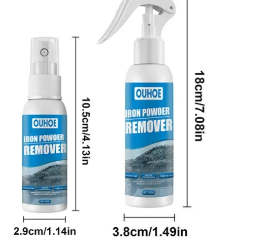 Automotive iron powder rust remover kit with two spray bottles, blue sponge and towel