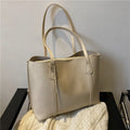Large capacity soft leather tote bag in beige with synthetic leather lining and double shoulder straps