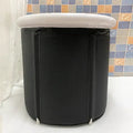 Black portable PVC ice bath measuring 70x80cm with all-weather lid and accessories for cold water therapy
