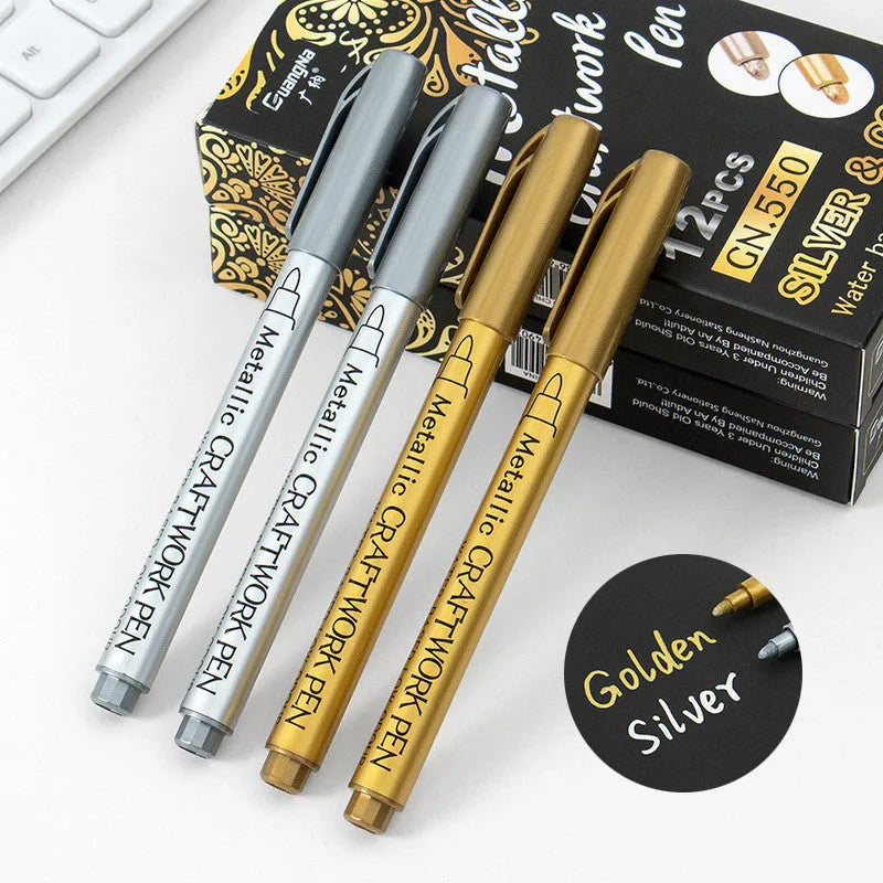 Metal paint pen with gold and silver ink refills for craft projects