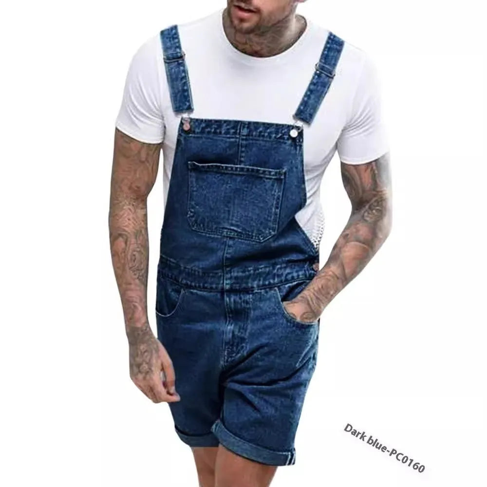 Youth denim suspender pants in black with zipper fly and medium elastic fabric for summer casual wear