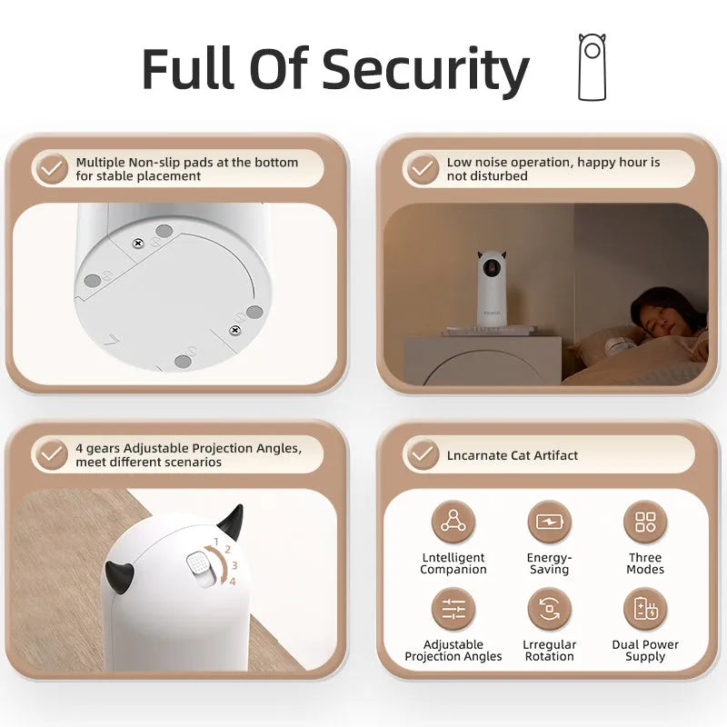 White electric automatic infrared cat teaser toy with USB charging on a minimalist background