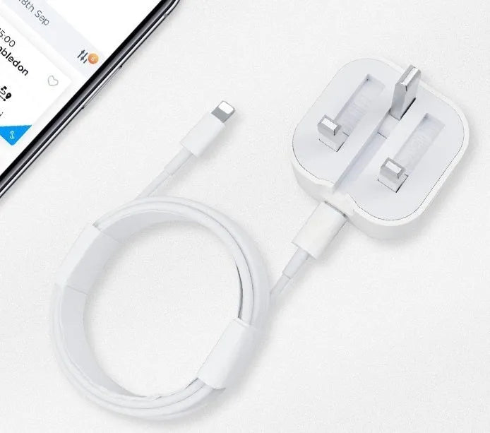 White 20W PD fast charger with UK three-pin plug and Type-C charging cable