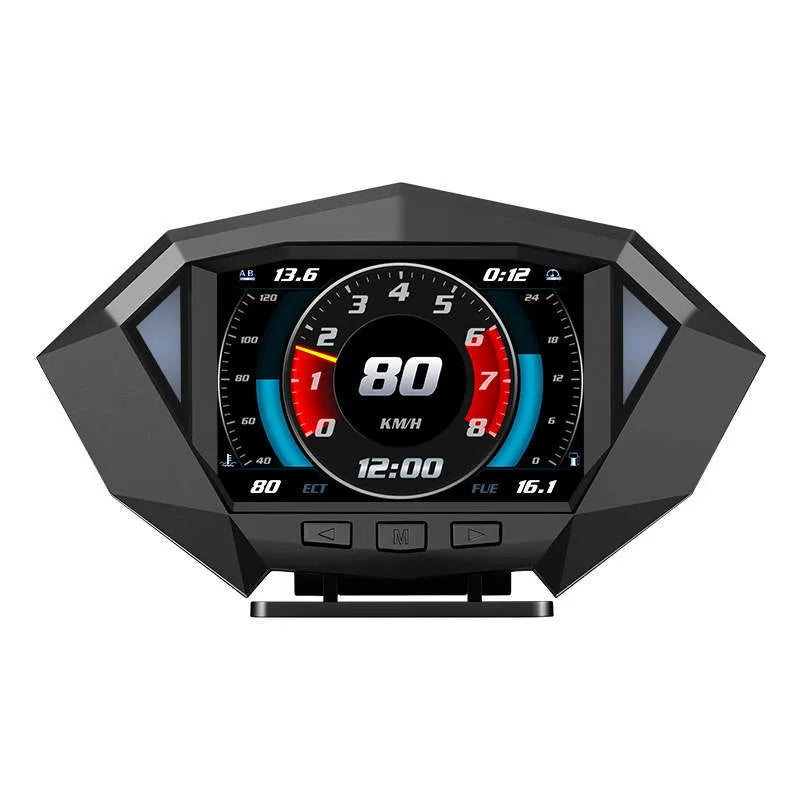 Black vehicle head-up display unit with HD LCD screen and OBD cable