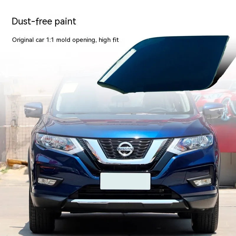 Nissan Qashqai front bumper replacement part in plastic, showing hook and rope cover plate.
