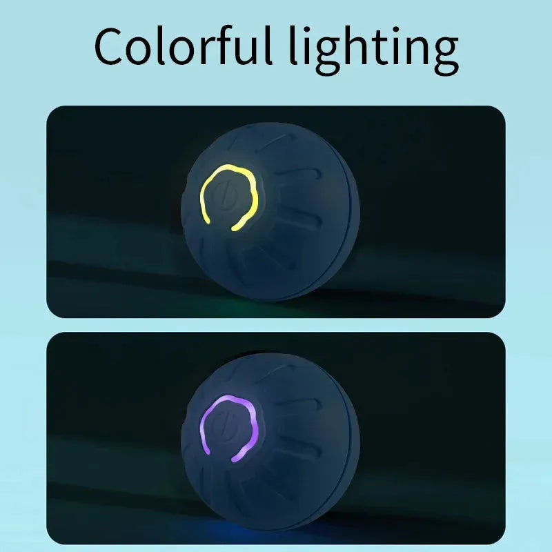 Smart interactive pet toy ball in blue, made from silicone and ABS, with USB charging port